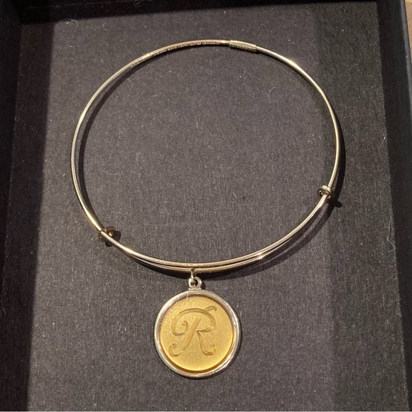 Alex and Ani 14K gold filled initial “R” charm on adjustable bangle bracelet. - Picture 9 of 13